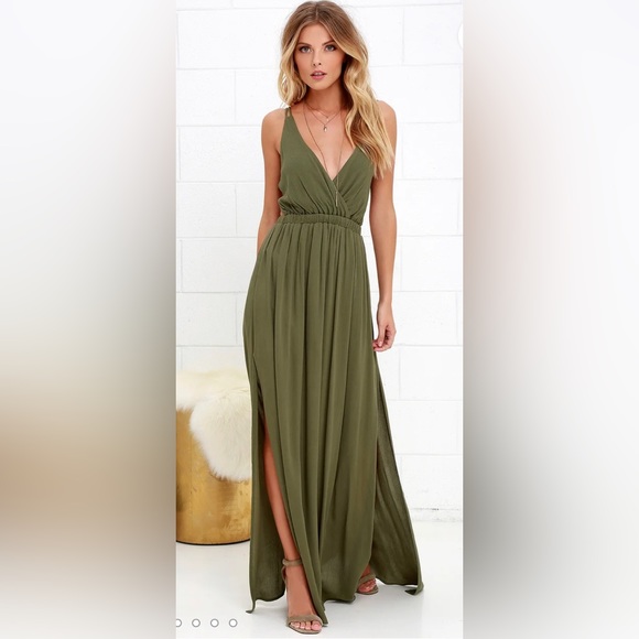 Lulus Dresses & Skirts - Lulus Size Medium Lost in Paradise Olive Green Maxi Dress Strappy Back